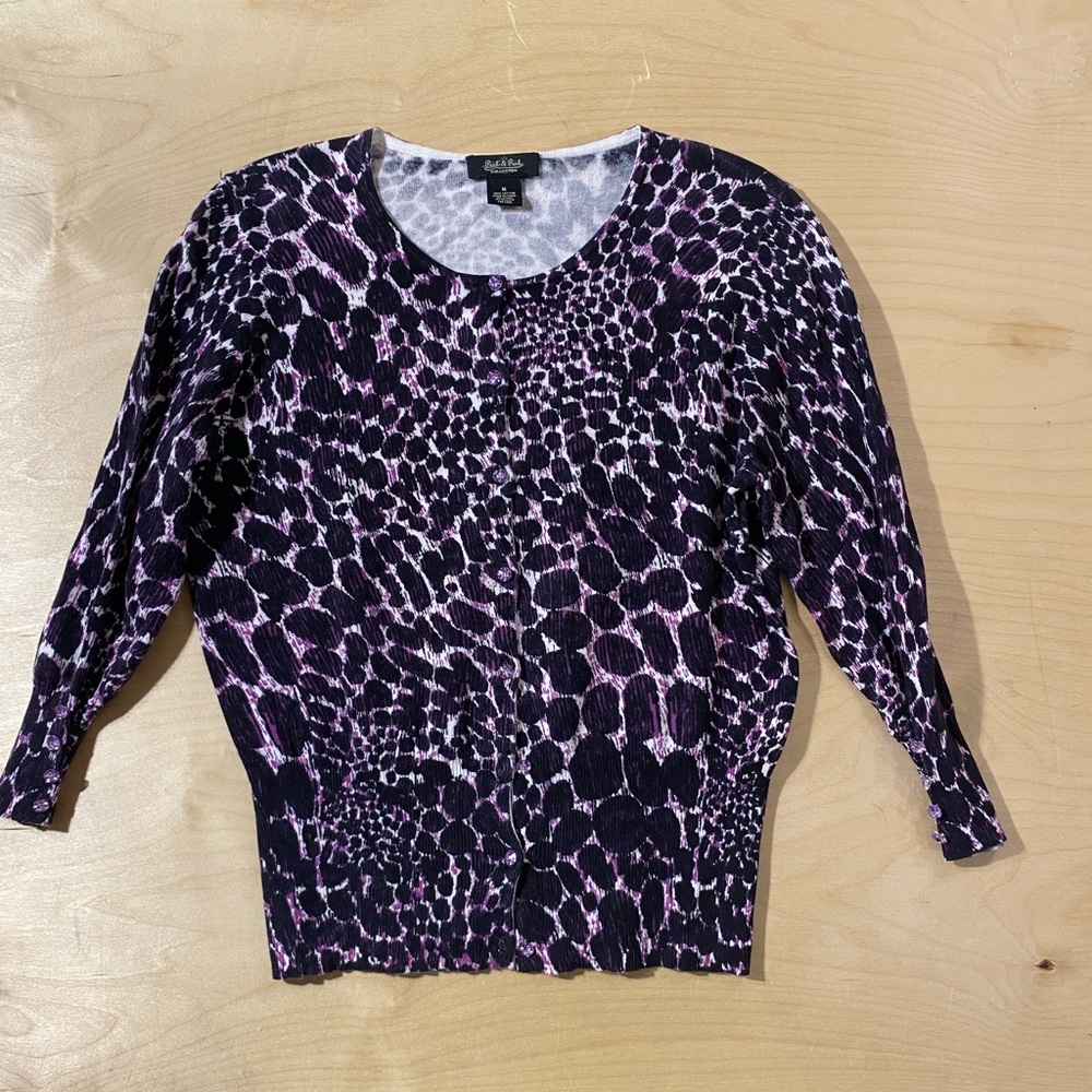 Peck & Peck Collection Black and Purple Button Down Shirt Medium (QK)
